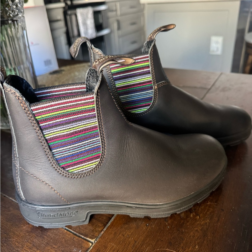 Blundstone Dark Brown Boots with Colorful Stripes